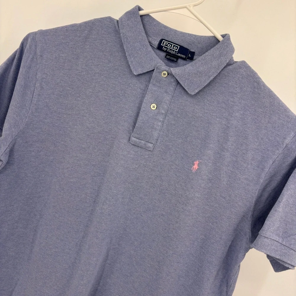 VTG Polo Ralph Lauren Polo Shirt Mens L Purple EUC Short Sleeve Pique Cotton